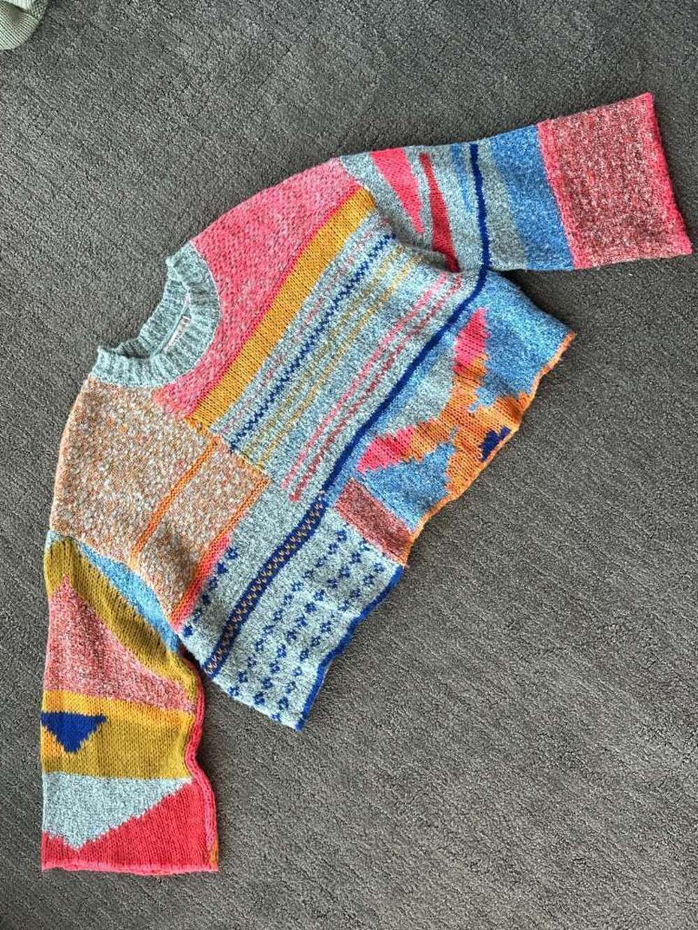 Sincerely Jules Colorblock Patchwork Knit Crewneck Sweater Boho - S